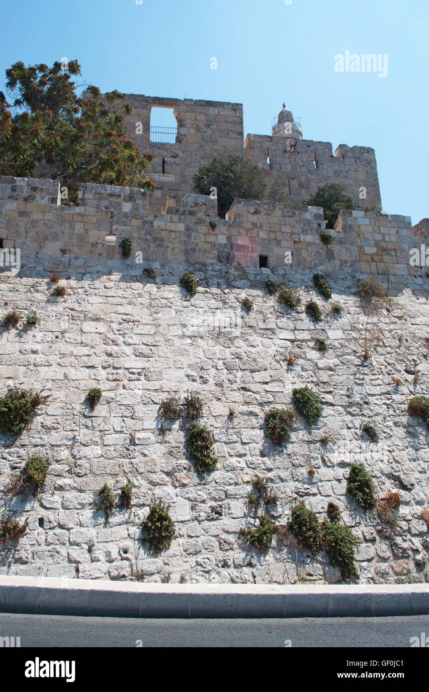 Gerusalemme, Israele, Medio Oriente: le antiche mura che circondano la città vecchia, costruito sotto il sultano Solimano il Magnifico tra il 1537 e il 1541 Foto Stock