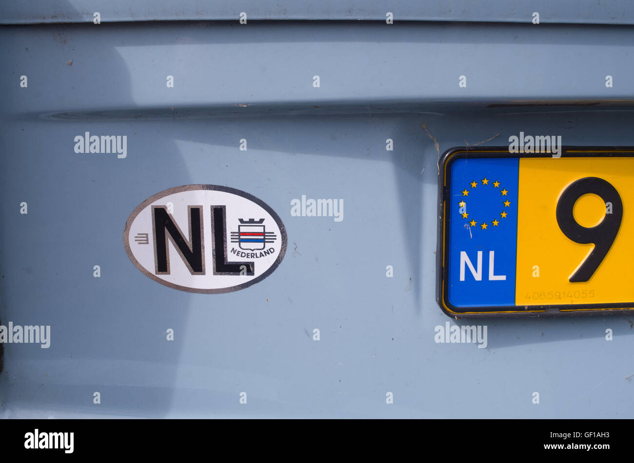 Bianco badge ovale che mostra il paese di origine Foto Stock