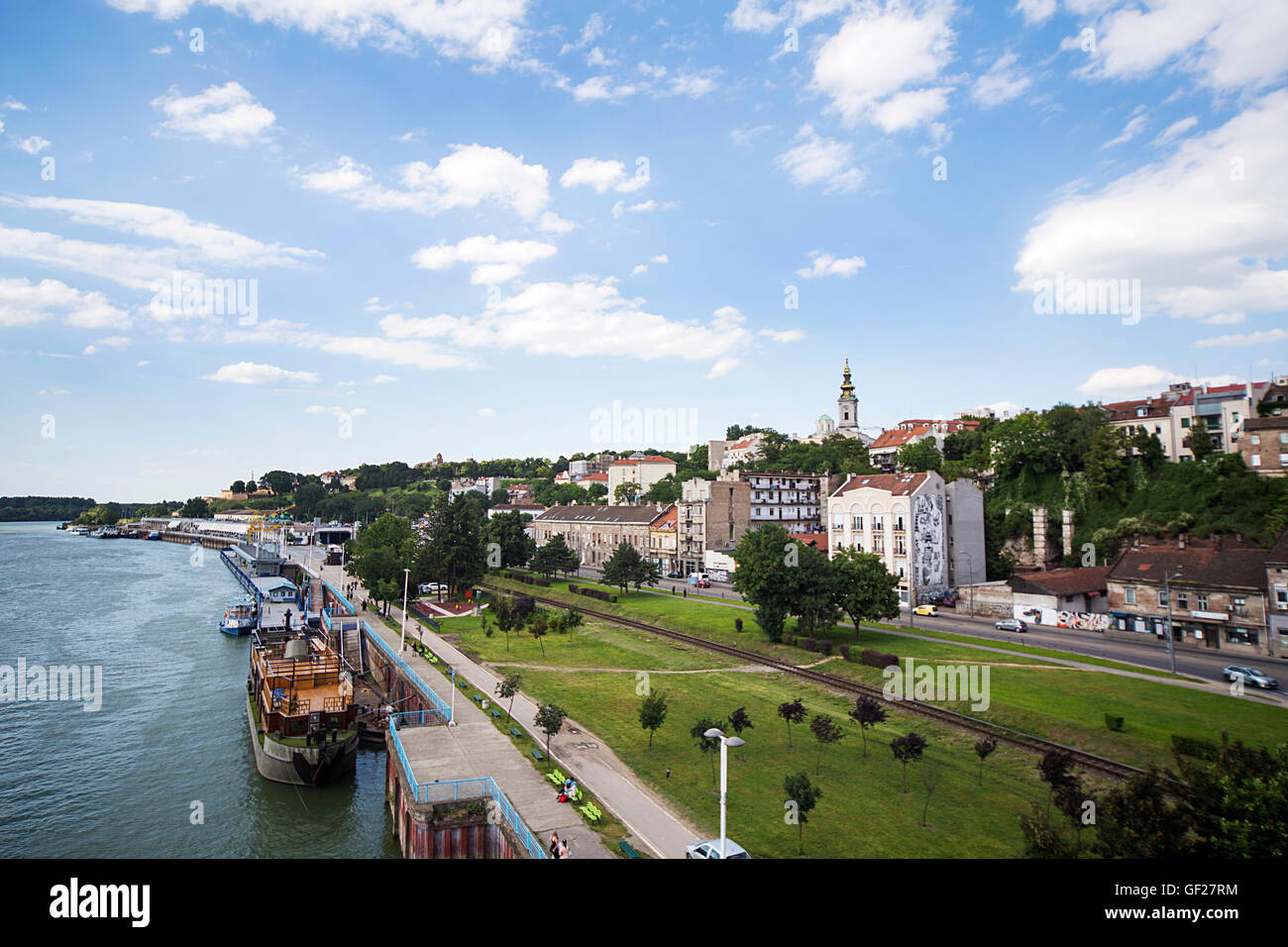 Vista sul fiume Sava a Belgrado in Serbia Foto Stock