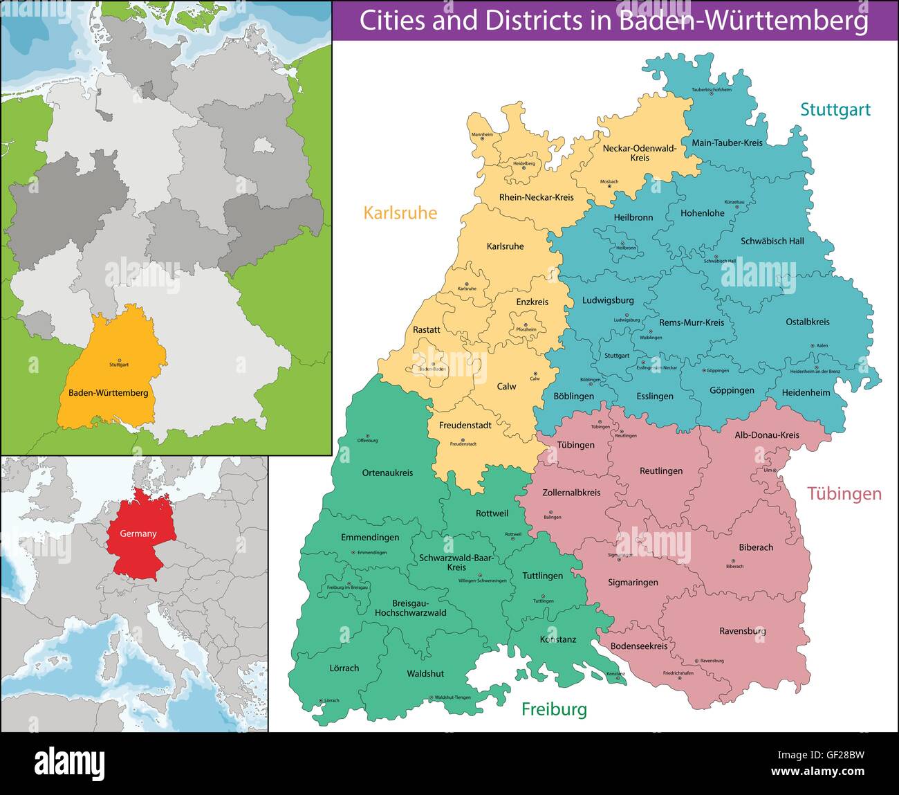 Mappa di Baden-Wurttemberg Immagine e Vettoriale - Alamy