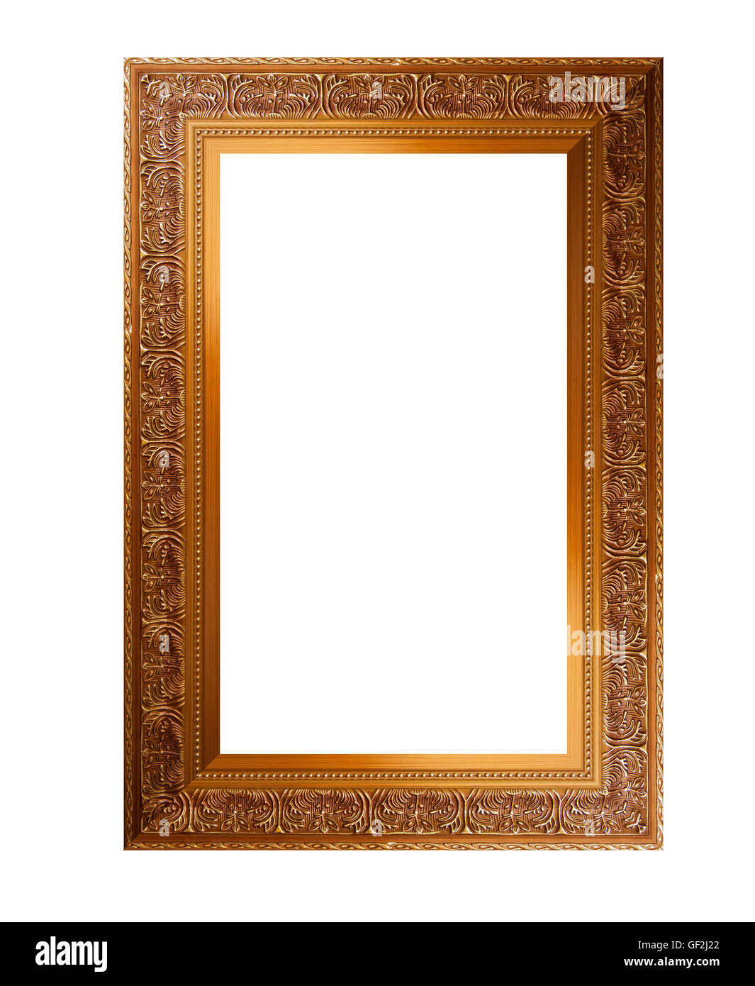In legno antico picture frame con posto vuoto per il testo o immagine su sfondo bianco Foto Stock