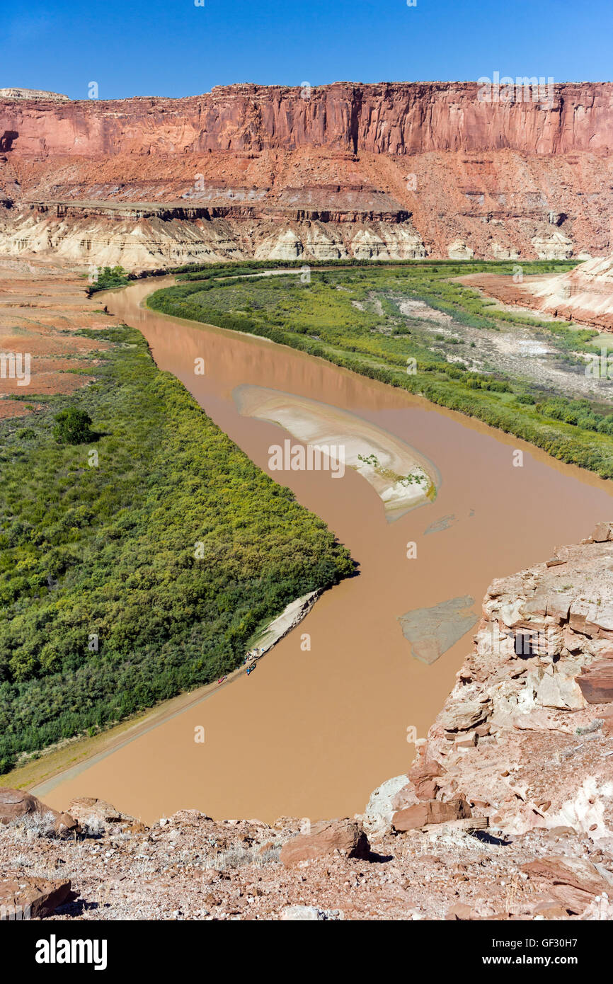 Il Green River, White Rim Trail, il Parco Nazionale di Canyonlands, Utah Foto Stock