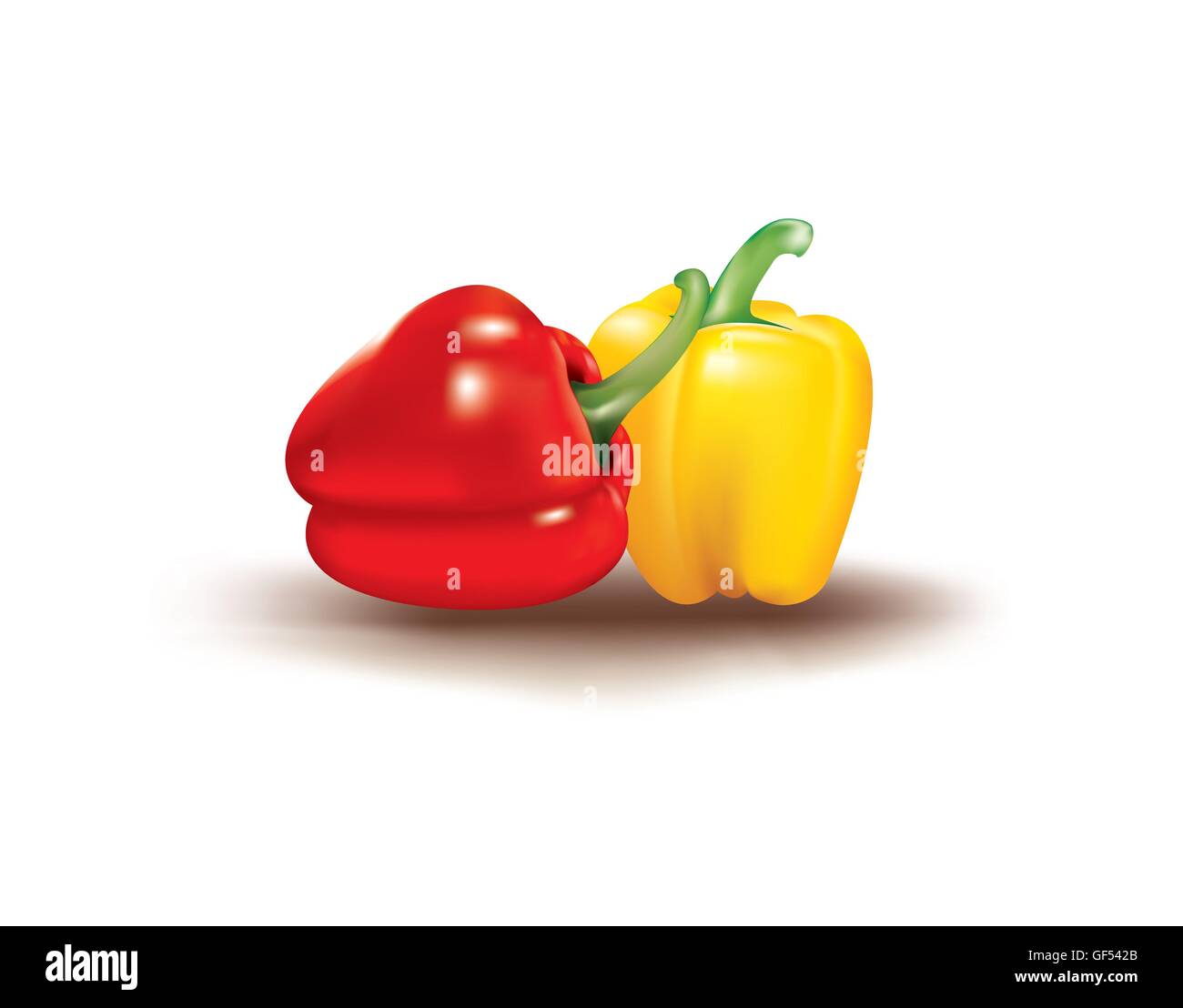 Rosso brillante e il peperone giallo su sfondo bianco Foto Stock