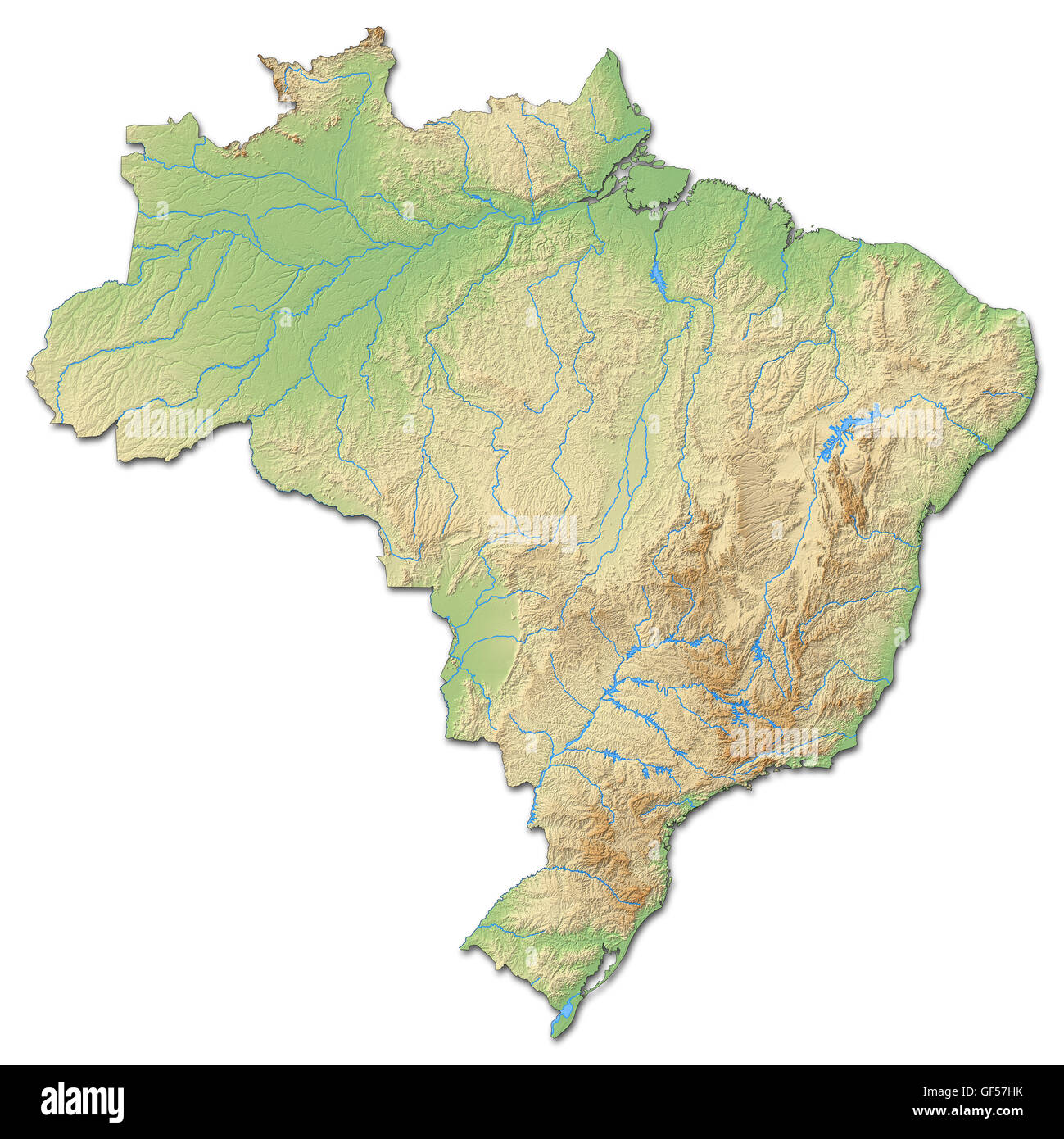 Mappa di rilievo del Brasile con rilievo ombreggiato. Foto Stock