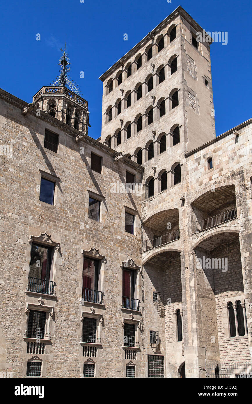 Re Martino torre di avvistamento nel Grand Royal Palace di Barcellona, in Catalogna, Spagna. Foto Stock
