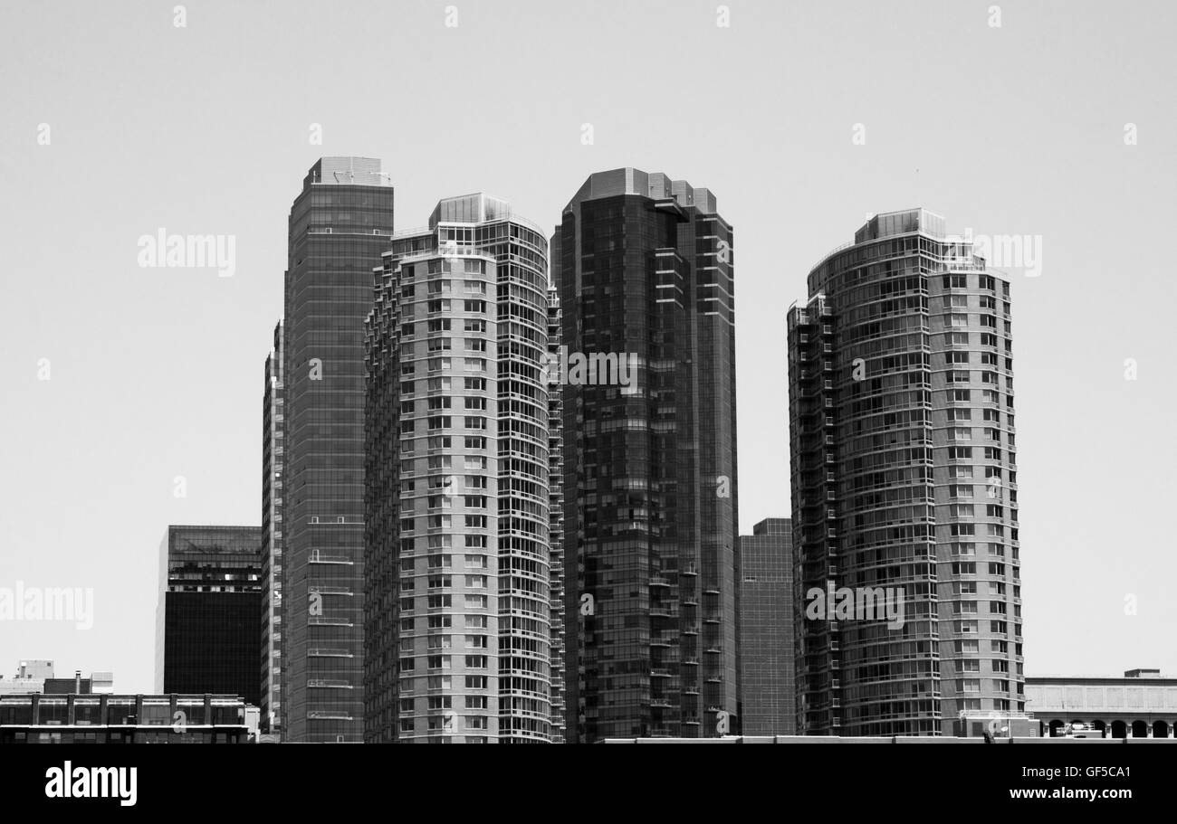 Skyline di Manhattan in vista tramonto da Jersey City Foto Stock