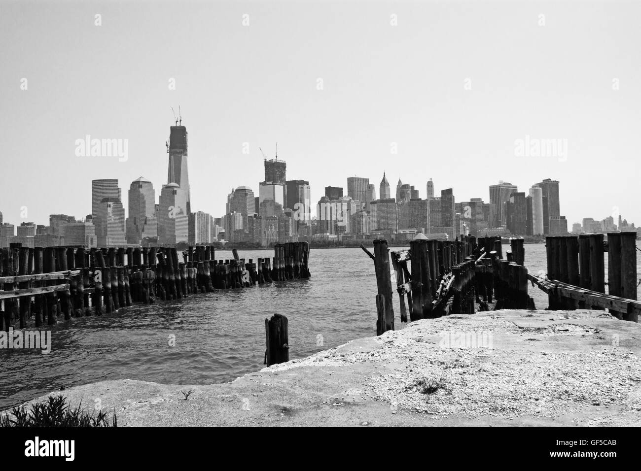 Skyline di Manhattan in vista tramonto da Jersey City Foto Stock