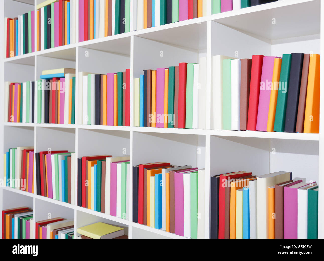 Scaffale di libri in biblioteca Foto Stock