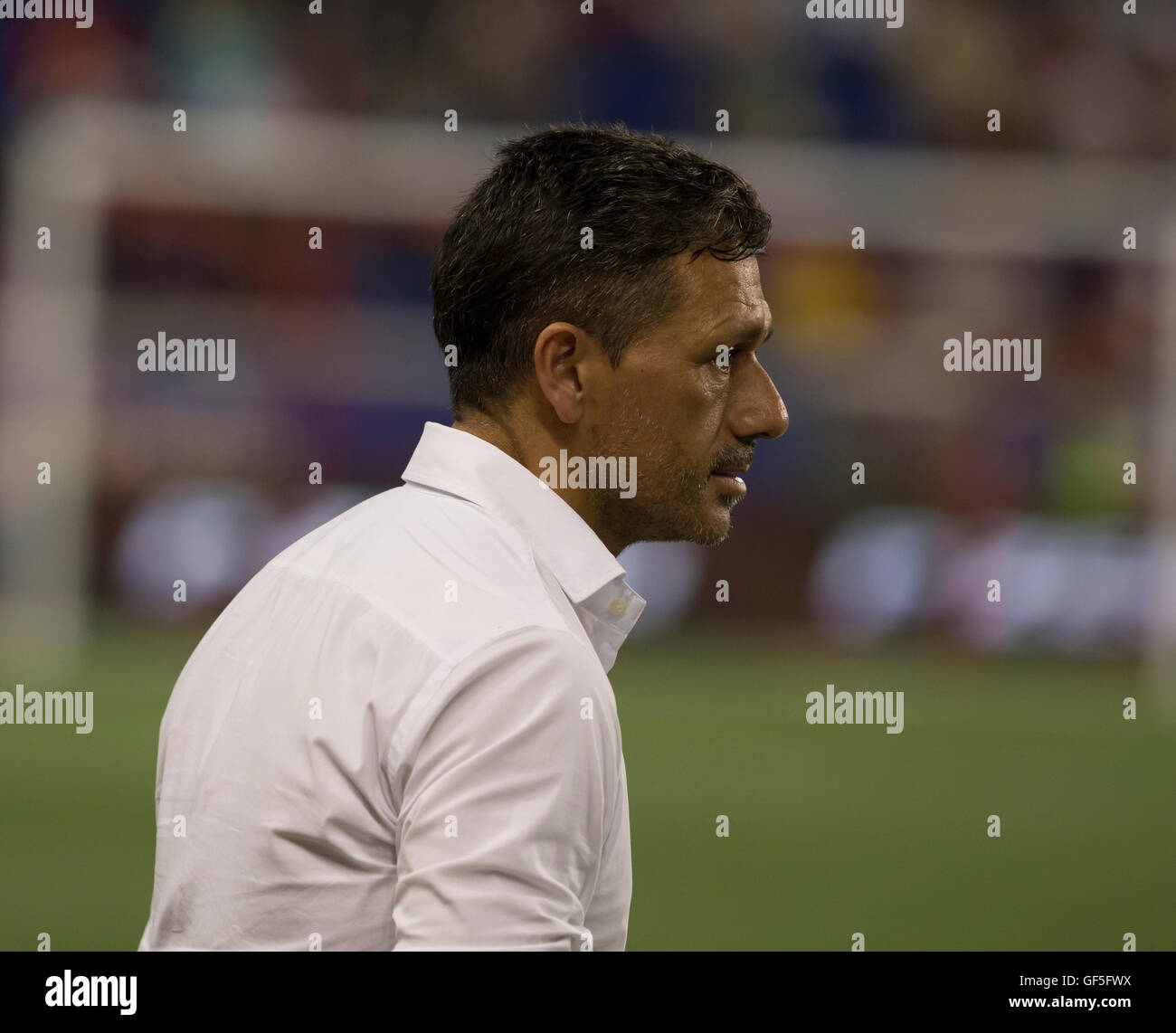 Harrison, NJ USA - Luglio 27, 2016: Estudiantes coach Nelson Rivas assiste partita amichevole tra FC Inter Milan & Estudiantes De La Plata a Red Bulls Arena si è conclusa nel tirante 1 -1 Foto Stock