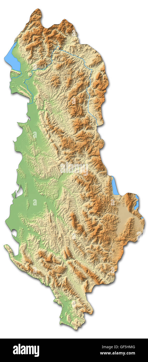Mappa di rilievo di Albania con rilievo ombreggiato. Foto Stock