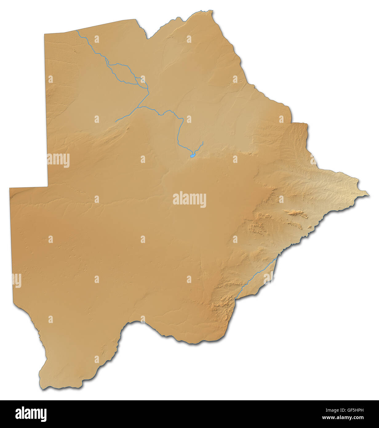 Mappa di rilievo del Botswana con rilievo ombreggiato. Foto Stock