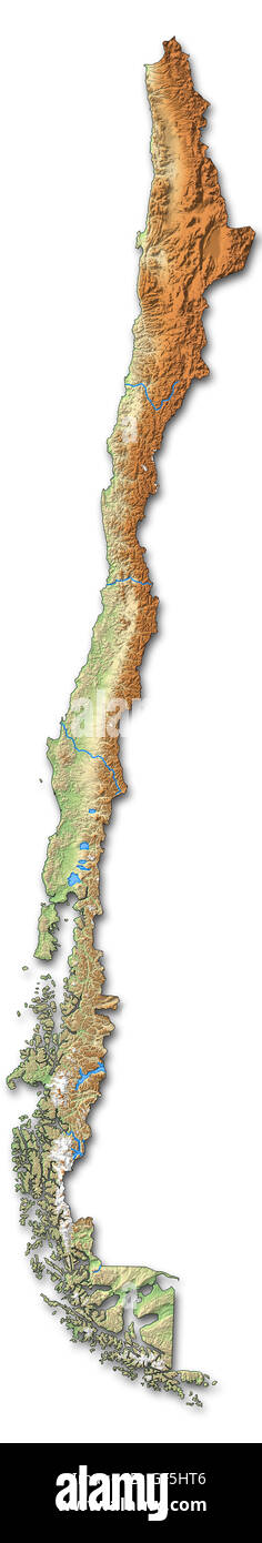 Mappa di rilievo del Cile con rilievo ombreggiato. Foto Stock