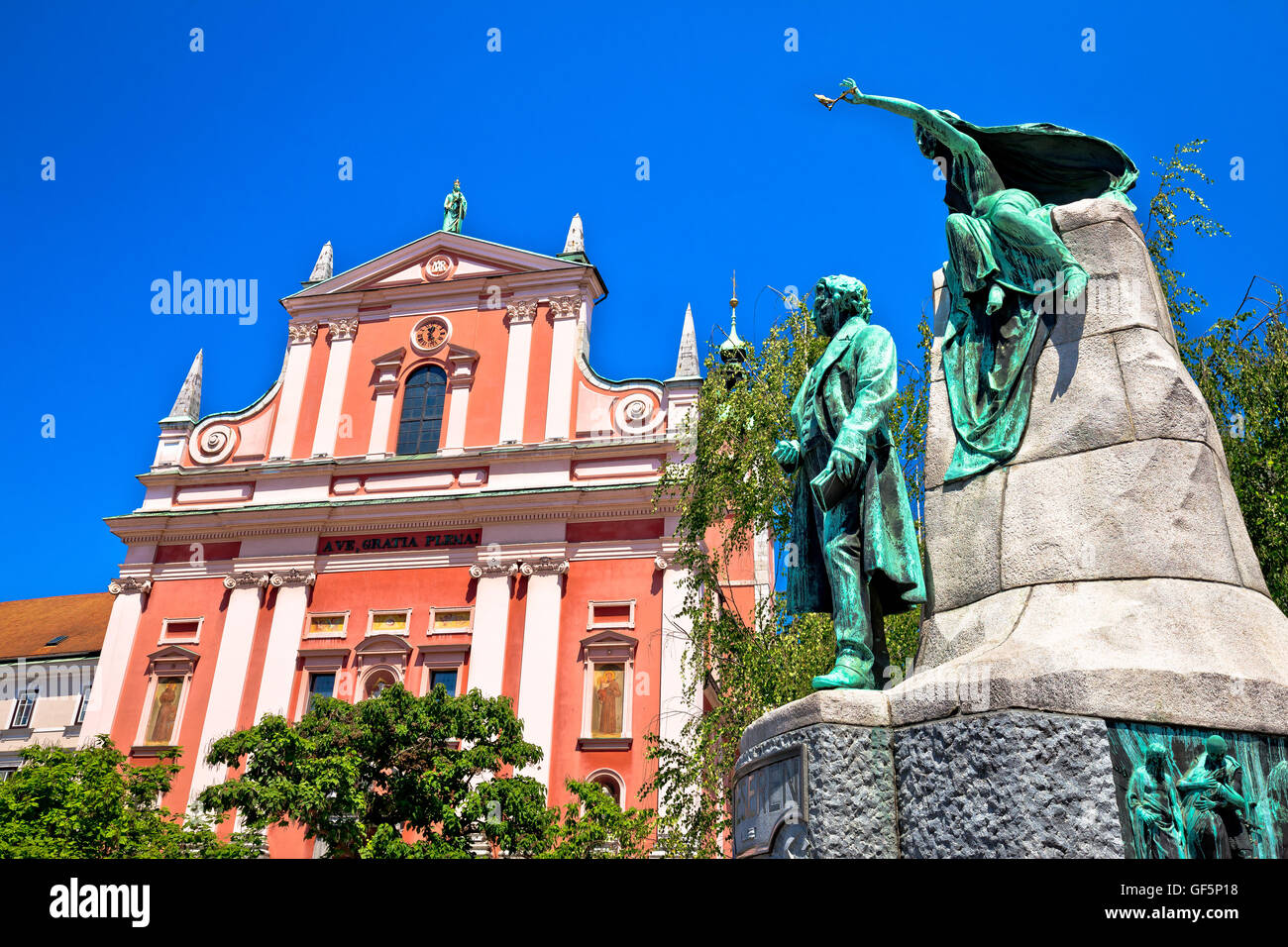 Presern quadrato di Ljubljana vista punti di riferimento, capitale della Slovenia Foto Stock