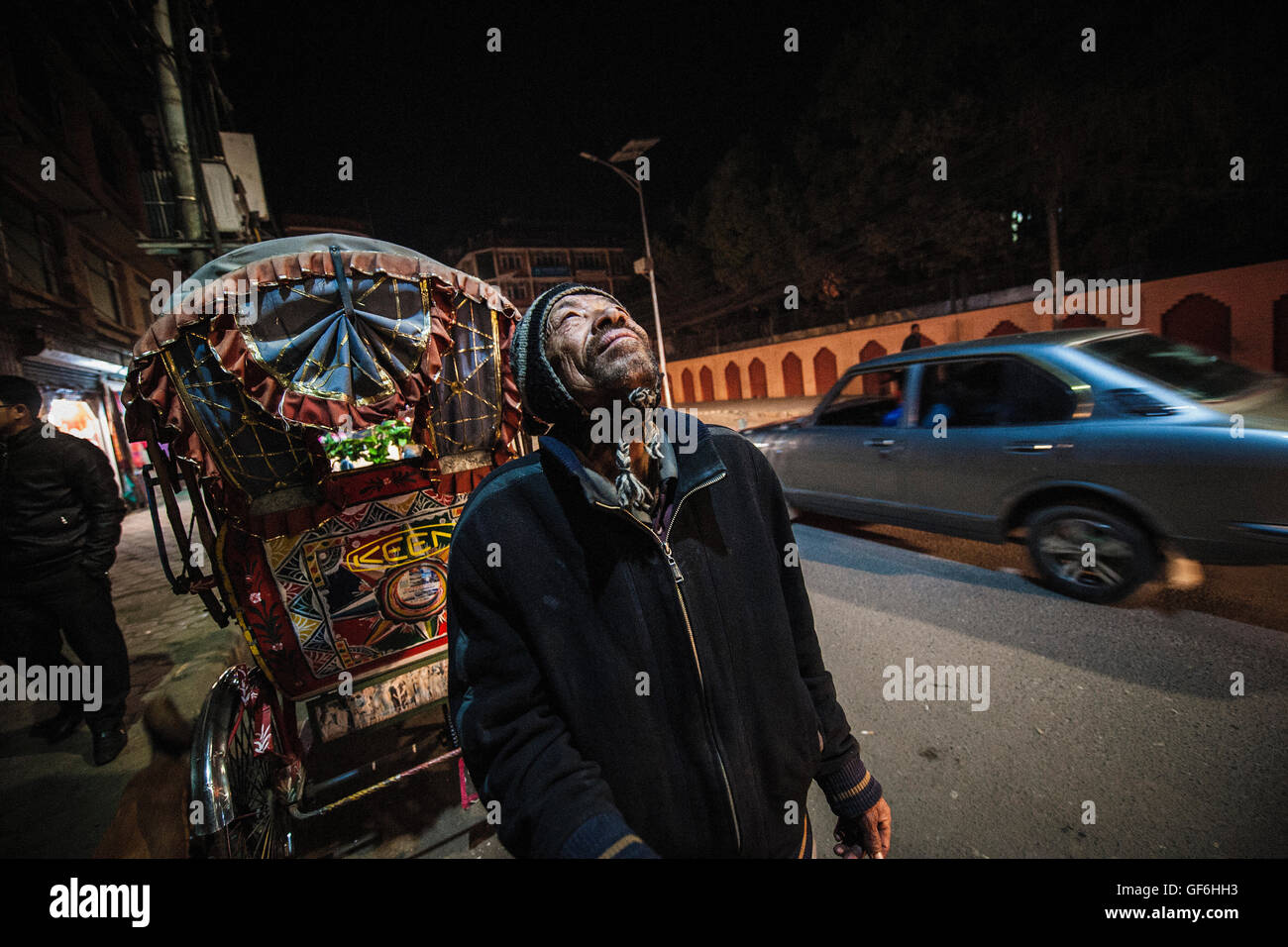 Il Nepal, Kathmandu, vita quotidiana, rickshaw Foto Stock