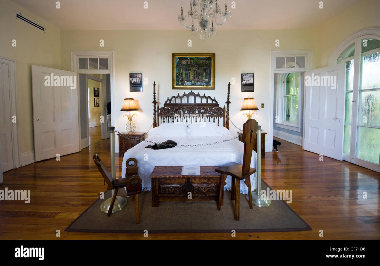 KEY WEST, FLORIDA, Stati Uniti d'America - 03 Maggio 2016: la camera da letto di Ernest Hemingway nella casa di Hemingway a Key West in Florida. Foto Stock