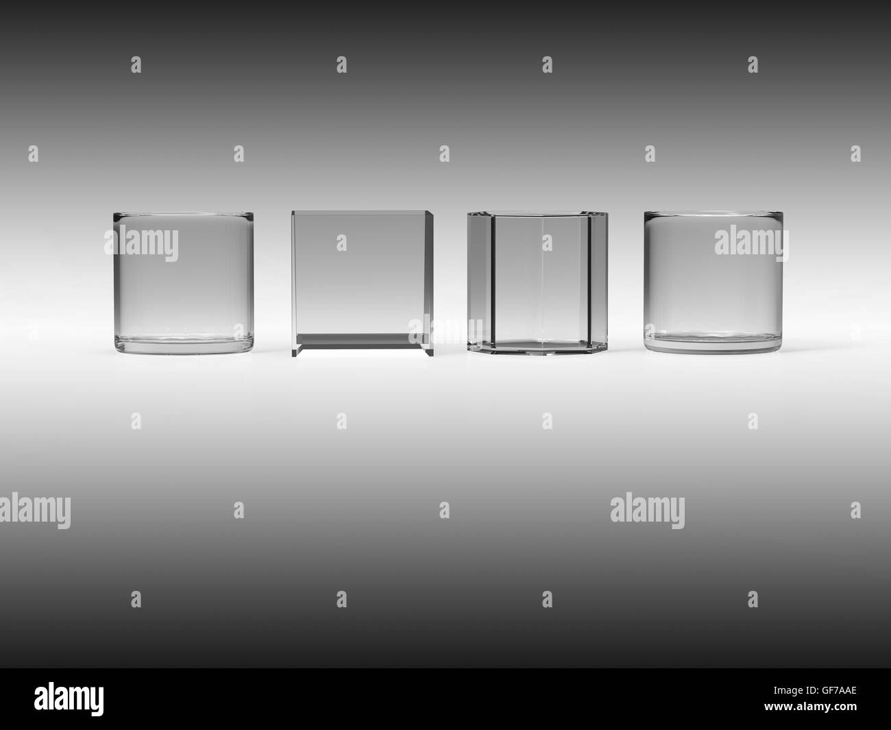 Il set di vetri trasparenti calici con un bel colore di sfondo Foto Stock