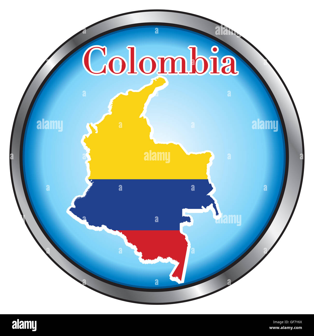 Illustrazione Vettoriale per la Colombia, tasto rotondo. Foto Stock