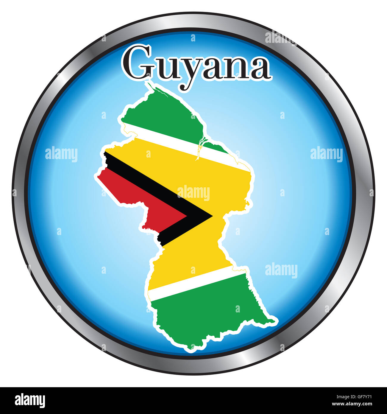 Illustrazione Vettoriale per la Guyana, tasto rotondo. Foto Stock