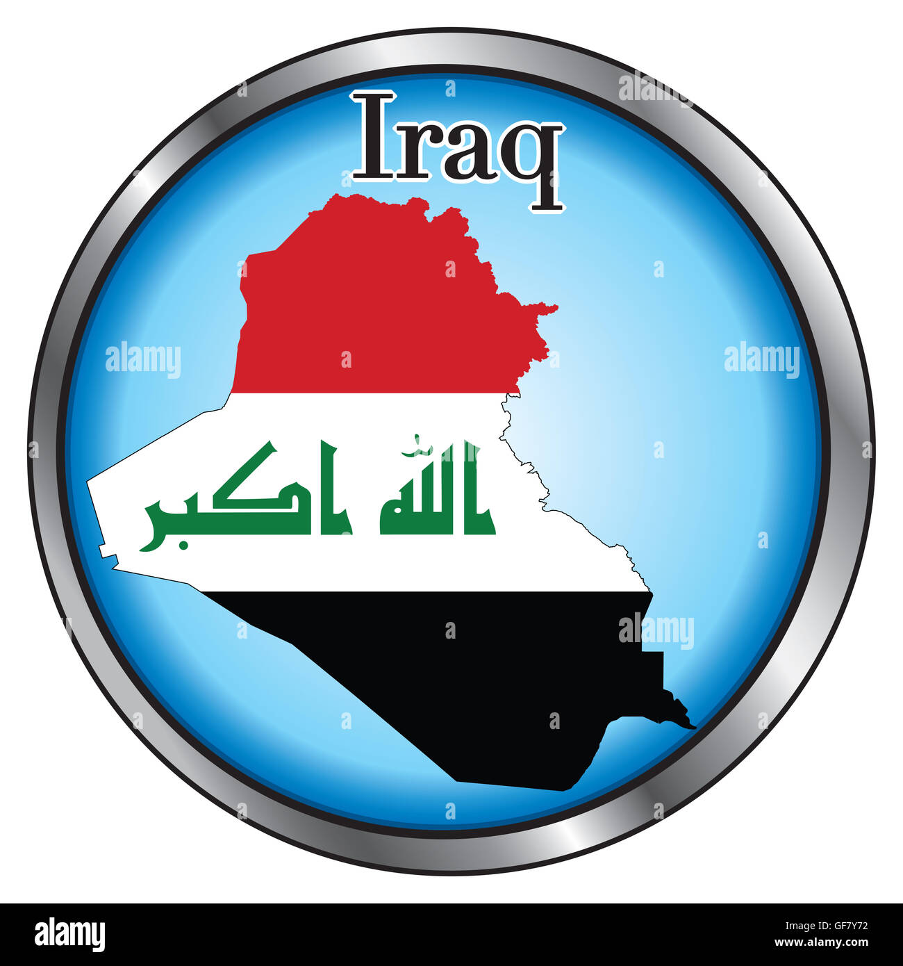 Illustrazione Vettoriale per l'Iraq, tasto rotondo. Foto Stock