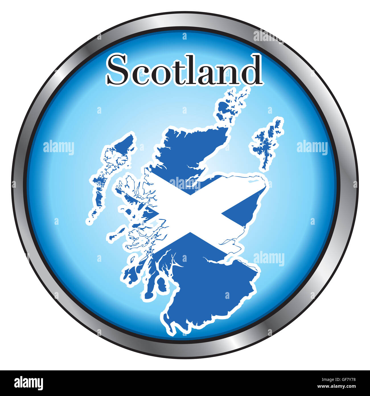 Illustrazione Vettoriale per la Scozia, tasto rotondo. Foto Stock