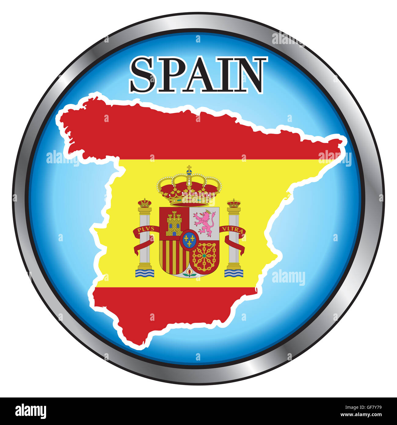 Illustrazione Vettoriale per la Spagna, tasto rotondo. Foto Stock