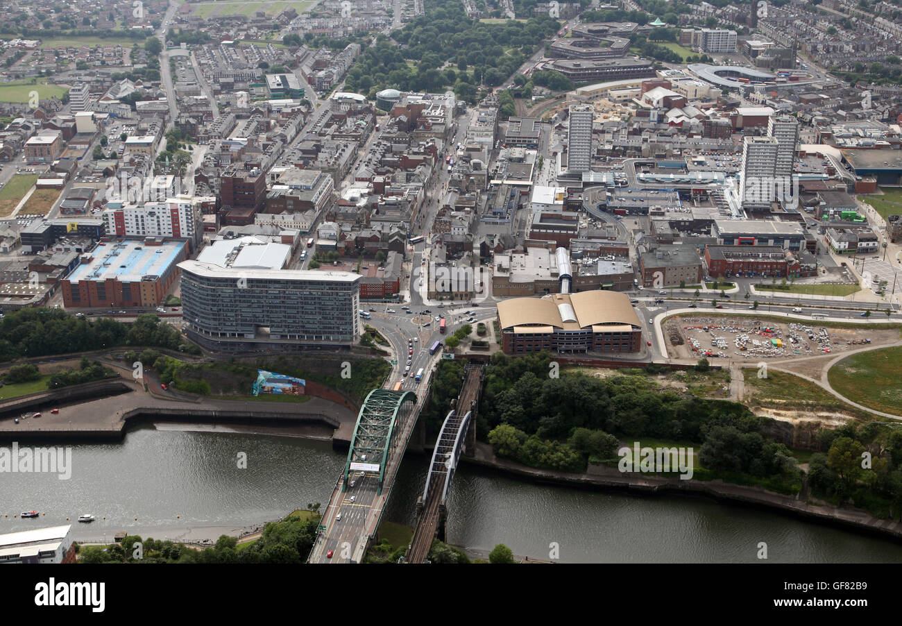 Vista aerea del Sunderland city center & River usura, Tyne & Wear, Regno Unito Foto Stock