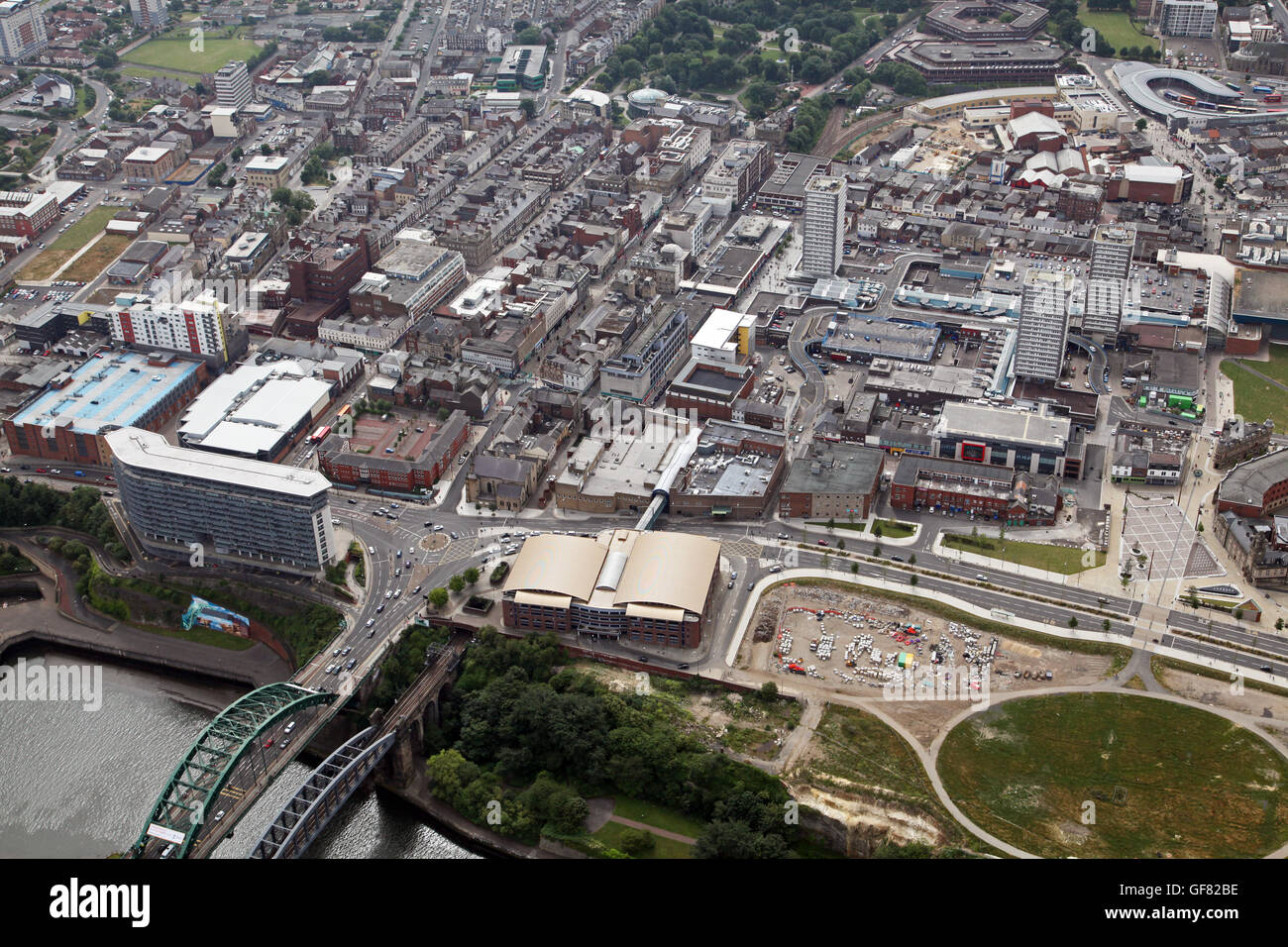 Vista aerea del Sunderland city centre, Tyne & Wear, Regno Unito Foto Stock