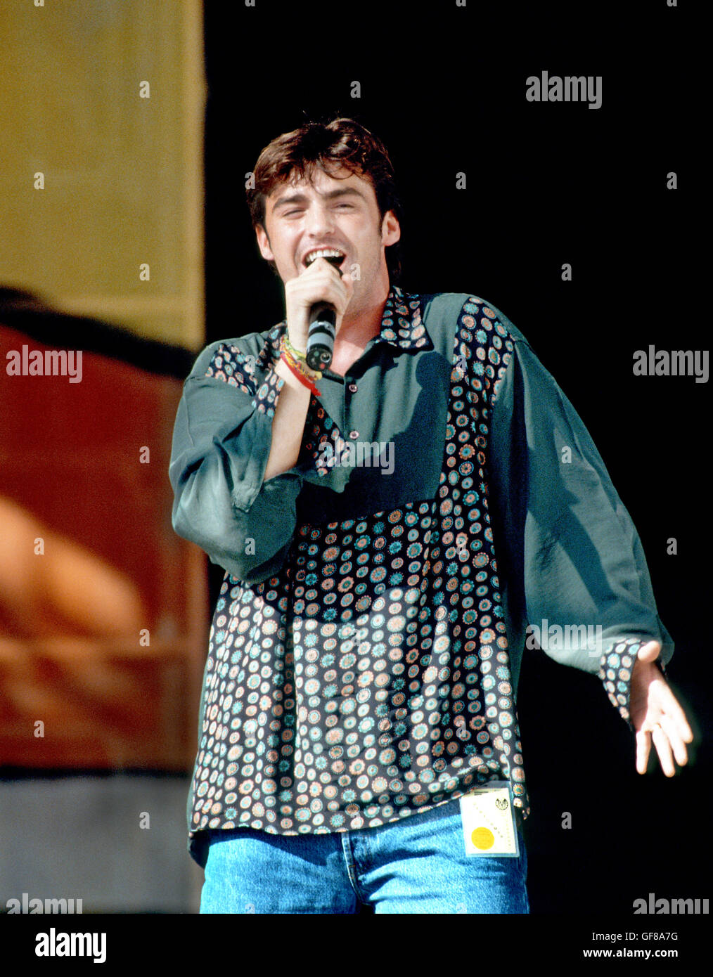 Marti Pellow esecuzione presso il Parlamento Special Olympics, Hampden Park, Glasgow, Scozia 1990 Foto Stock