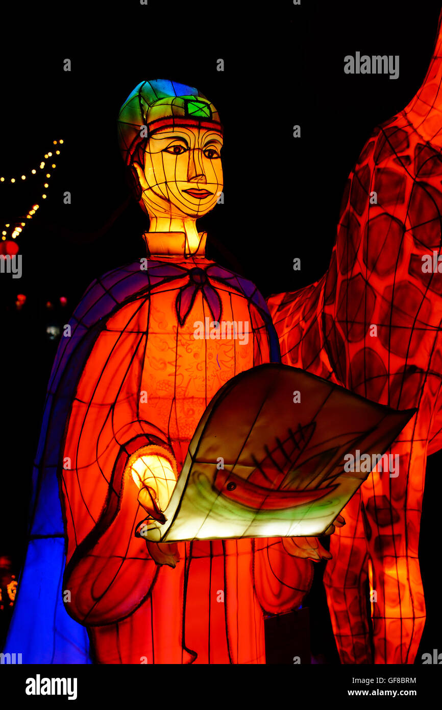 I sette viaggi di Zheng He è il tema per le lanterne cinesi presso i Giardini Botanici di Montreal. Québec - Canada. Foto Stock