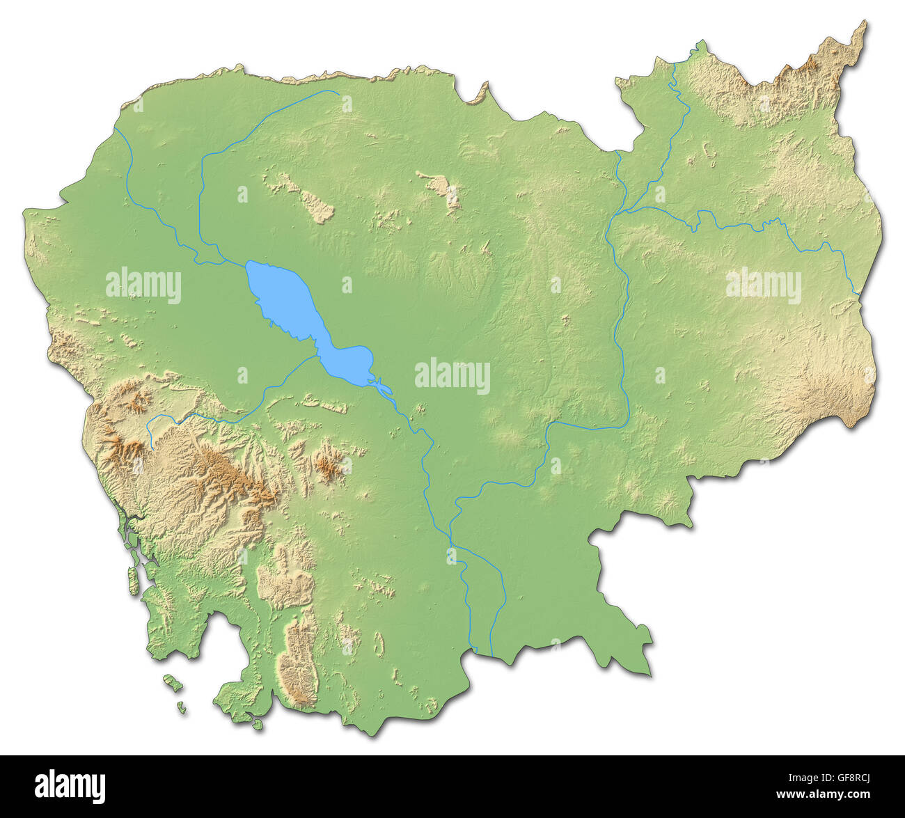 Mappa di rilievo della Cambogia con rilievo ombreggiato. Foto Stock