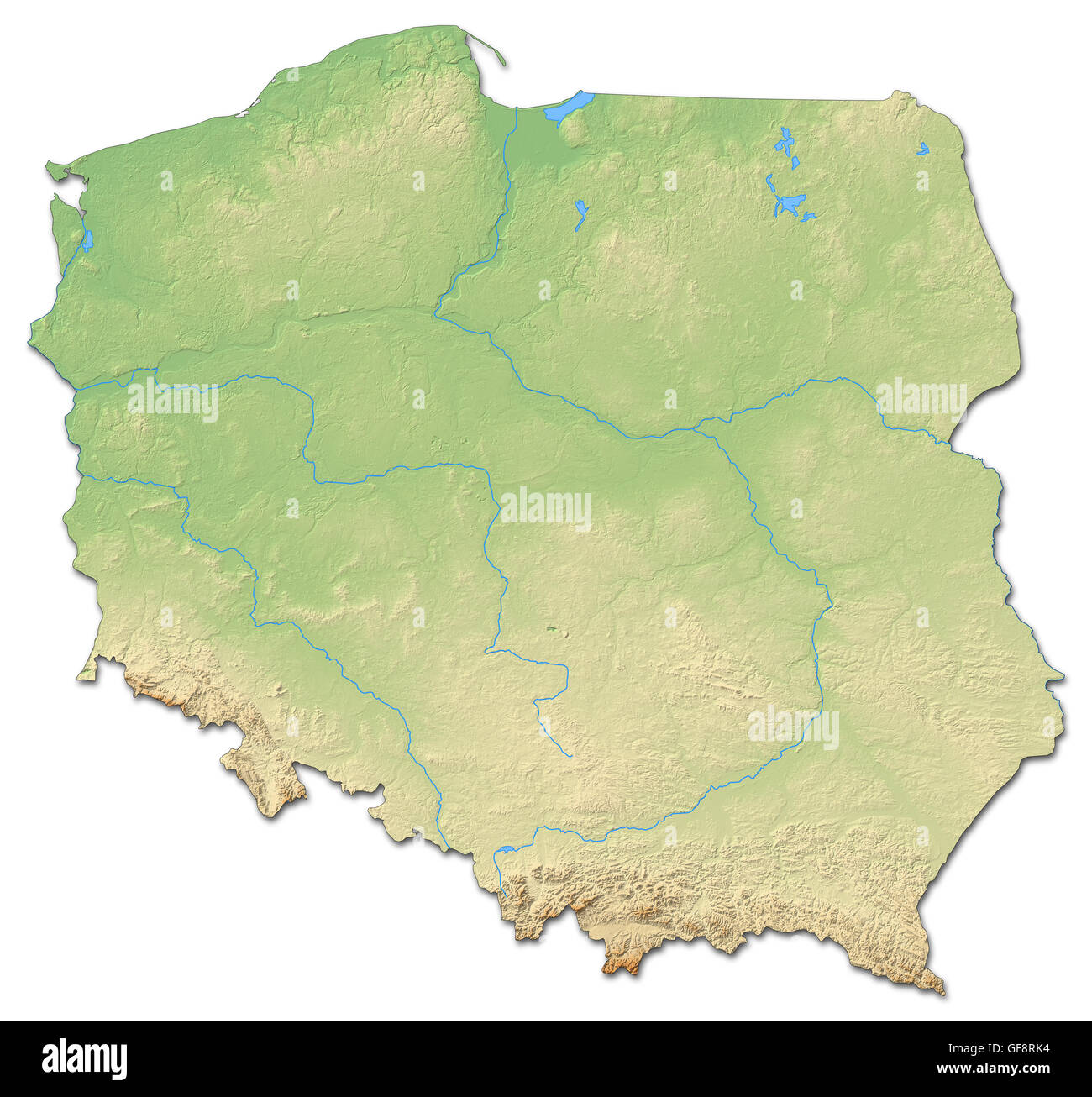 Mappa di rilievo della Polonia con rilievo ombreggiato. Foto Stock