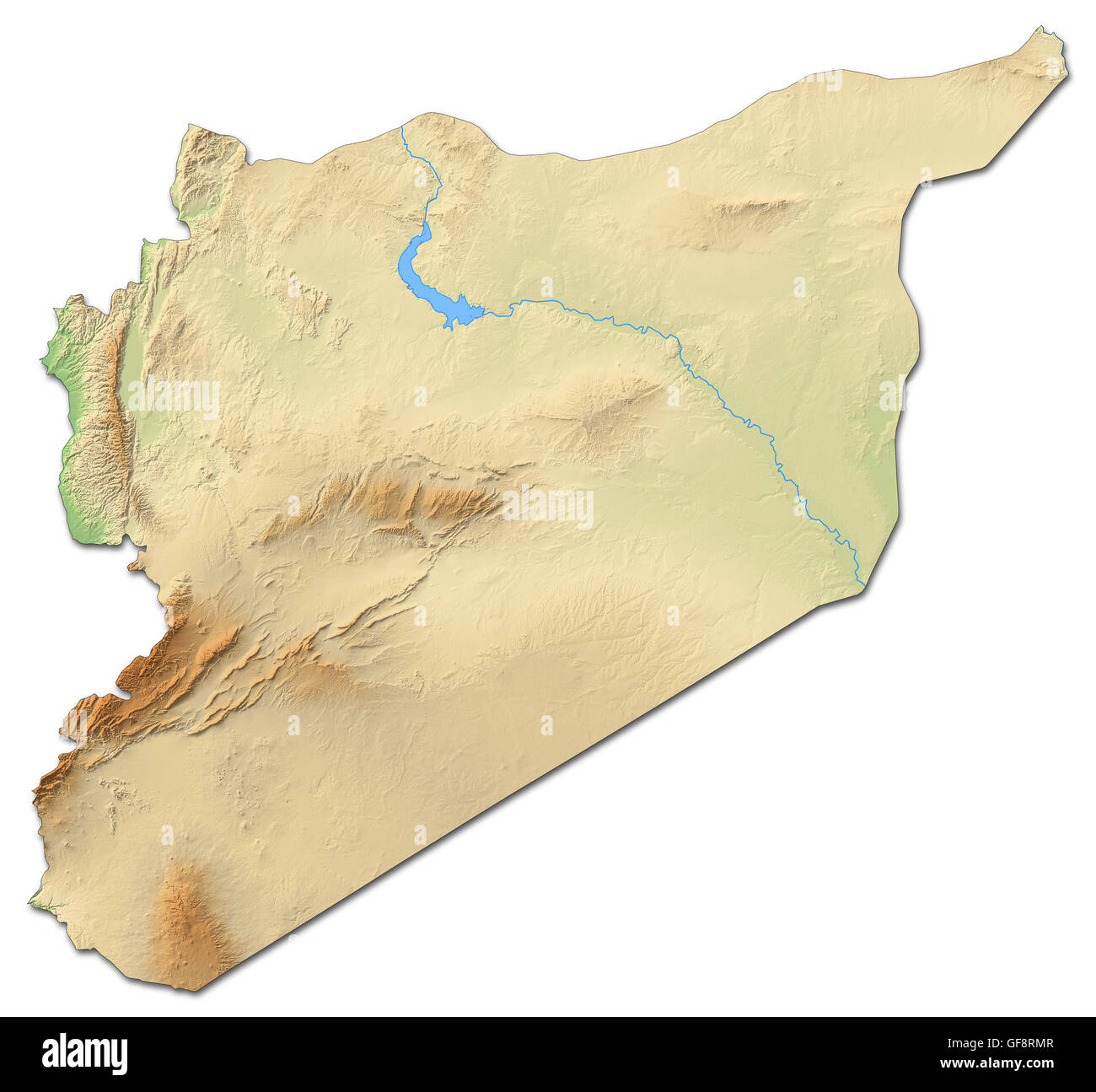 Mappa di rilievo della Siria con rilievo ombreggiato. Foto Stock