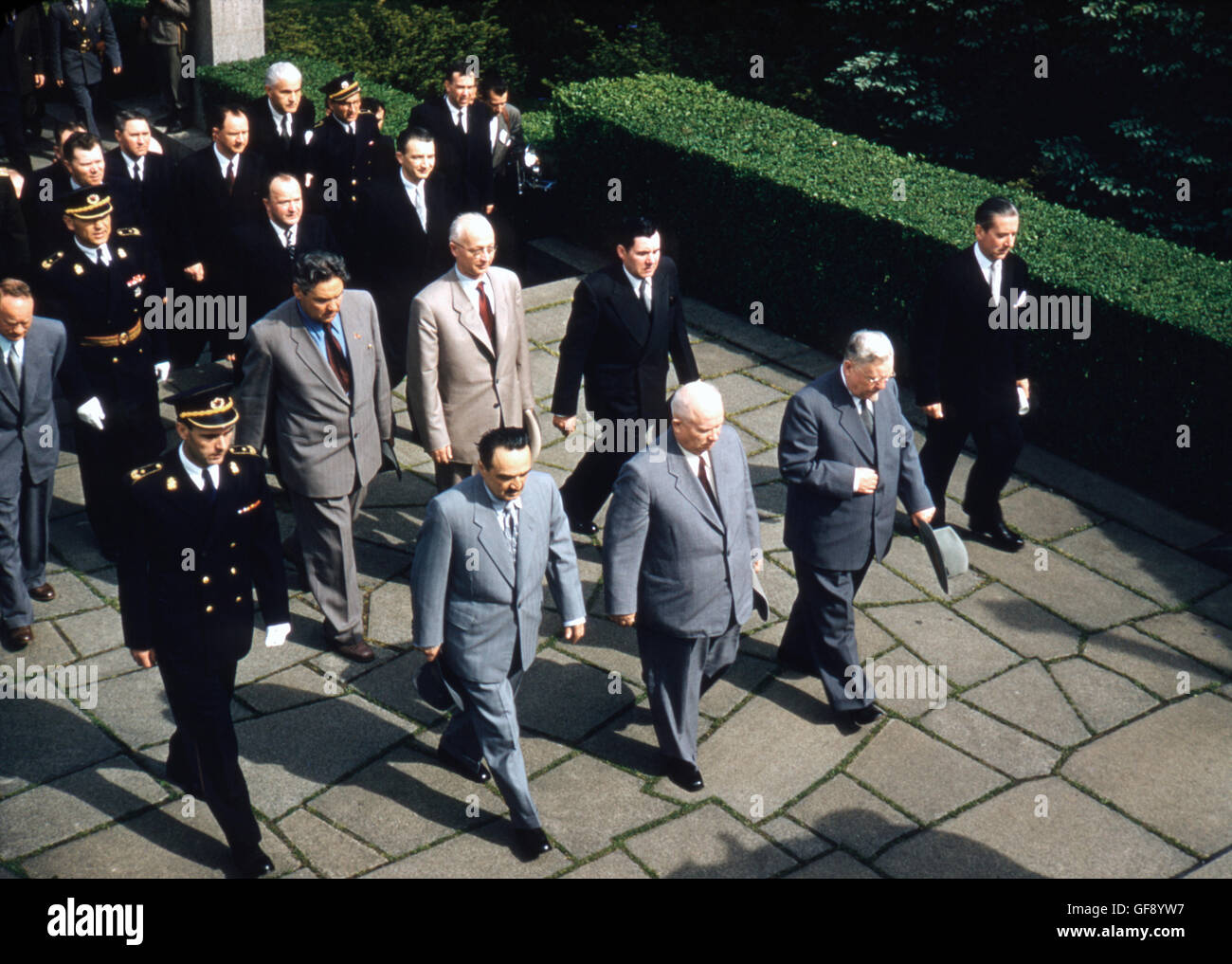Anastas Mikoyan, Nikolai Bulganin, Nikita Khrushchev e Anatoly Gromyko Foto Stock