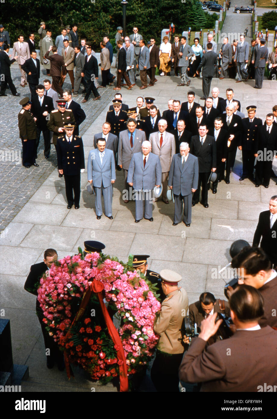 Anastas Mikoyan, Nikolai Bulganin, Nikita Khrushchev e Anatoly Gromyko Foto Stock