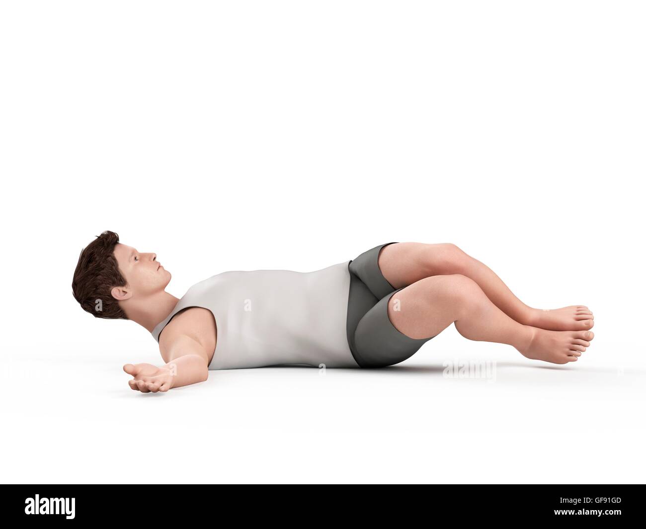 Persona stretching sul pavimento, illustrazione. Foto Stock