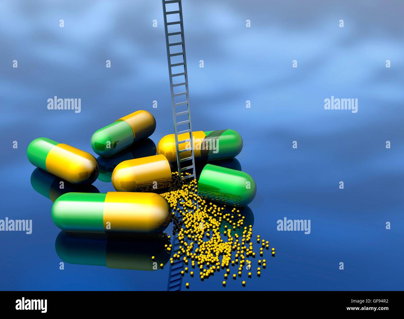 Capsule e scaletta, illustrazione. Foto Stock