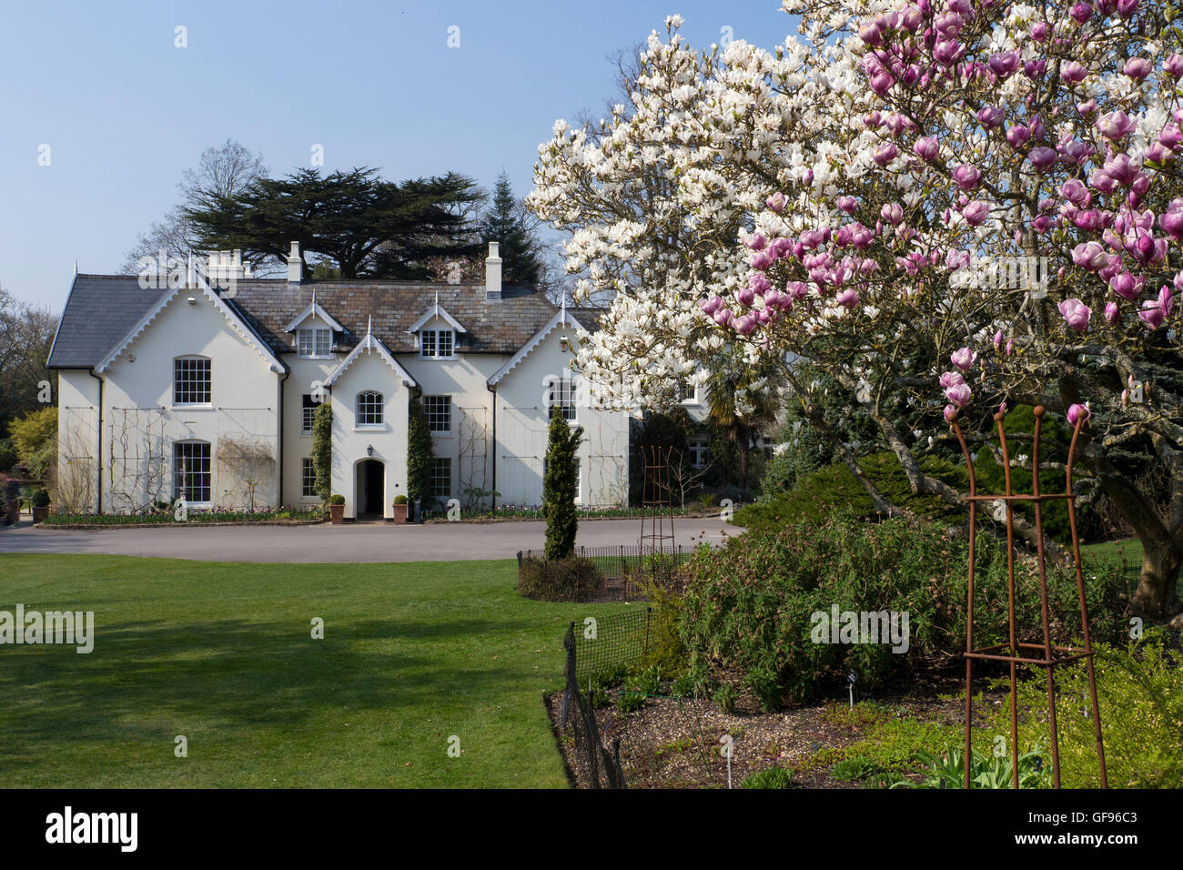 Sir Harold Hillier giardini. Jermyn's House & Magnolia Avenue (aprile 2015) Romsey, Hampshire, Inghilterra. Foto Stock