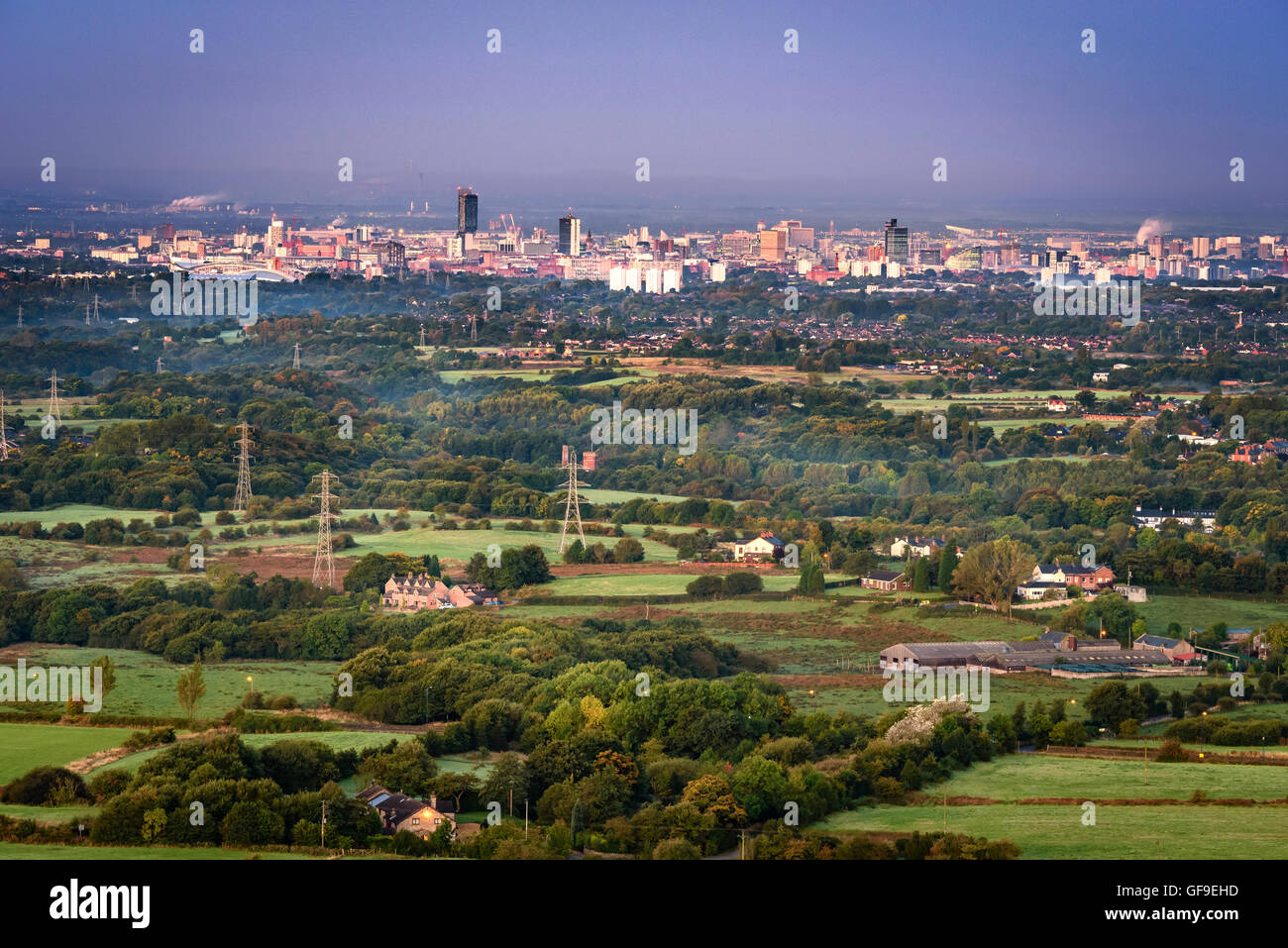 Vista panoramica sullo skyline di Manchester. Foto Stock