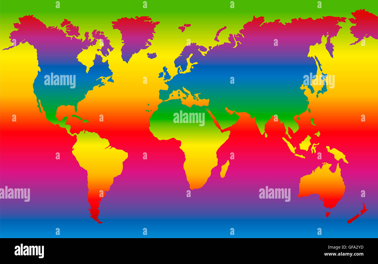 Rainbow colorata mappa del mondo - il pianeta terra in colori smaglianti. Foto Stock