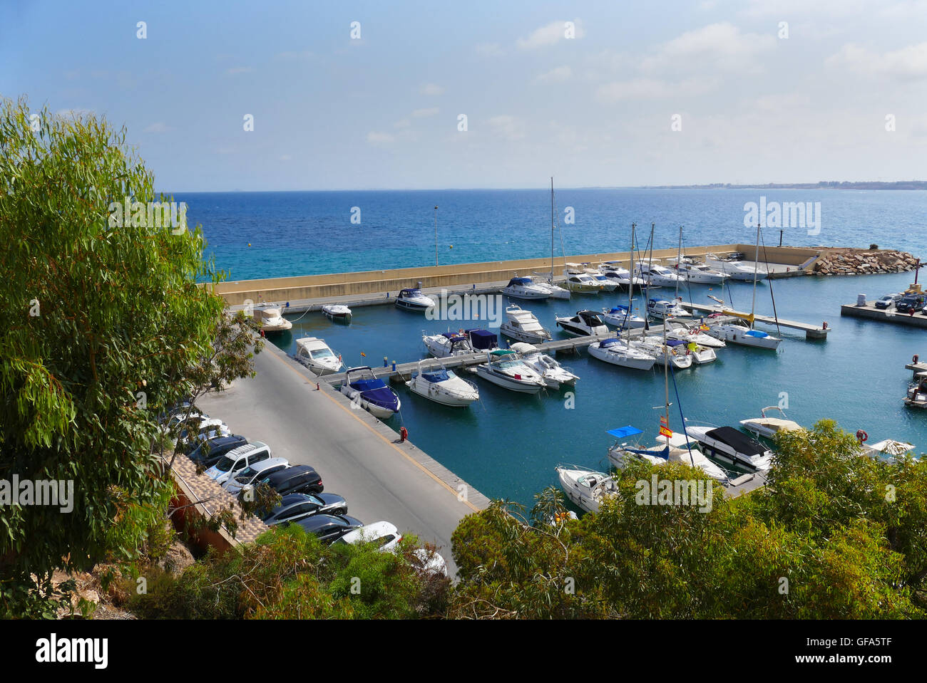 Vista sulla marina a Cabo Roig, Costa Blanca, Spagna Foto Stock