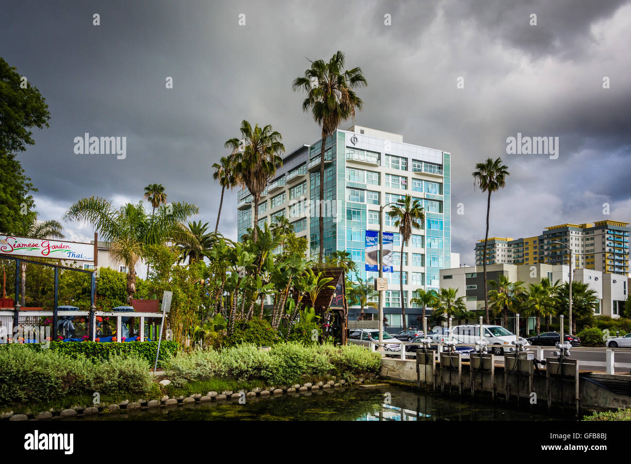 Edifici e canal in Venice Beach, Los Angeles, California. Foto Stock