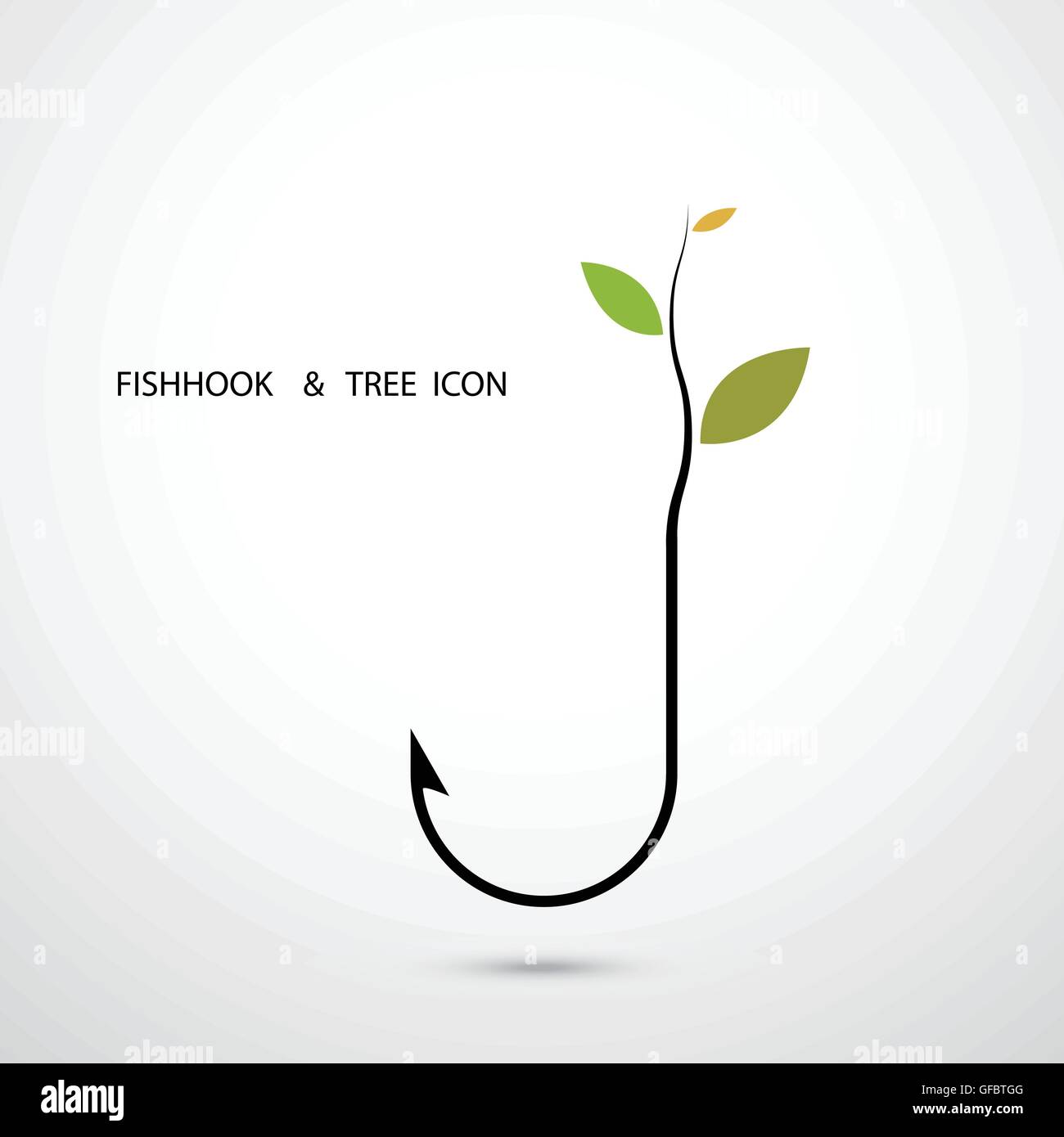 Logo Fishhook e piccolo albero Icon.pianta che cresce su icona Fishhook.ECO-Green il concetto di energia.Fishhook Logo.Tree Logo.Logo verde. Illustrazione Vettoriale