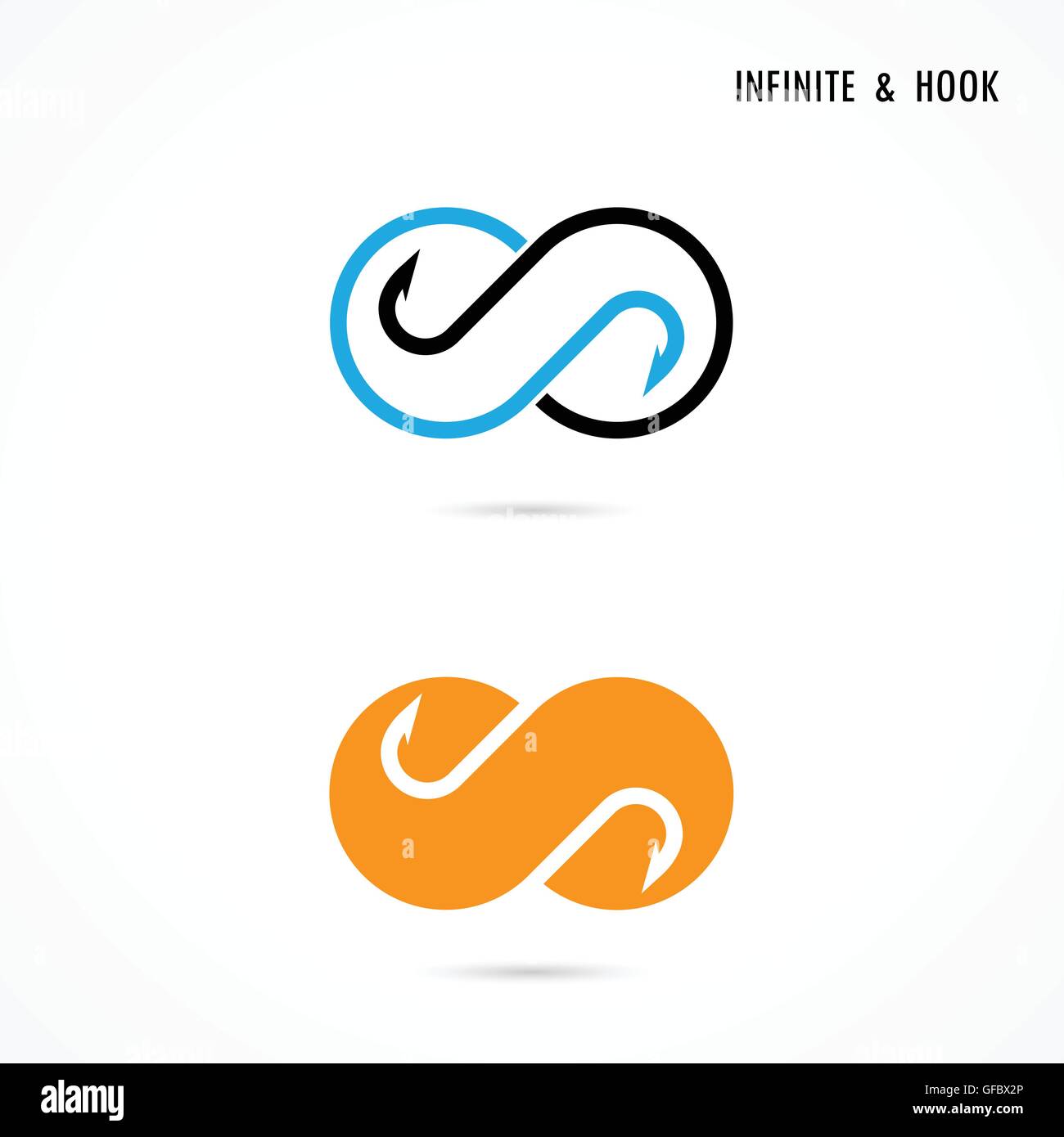 Fishhook ed infiniti elementi del logo design.icona infinito.gancio astratta logo.illustrazione vettoriale. Illustrazione Vettoriale