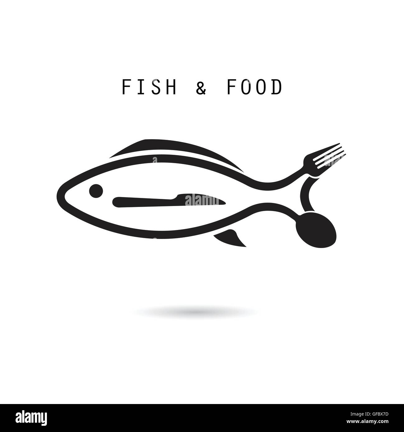 Pesce,cucchiaio, coltello e forchetta icon.Pesce & logo food design icona vettore.Pesce & food ristorante icona menu.illustrazione vettoriale Illustrazione Vettoriale