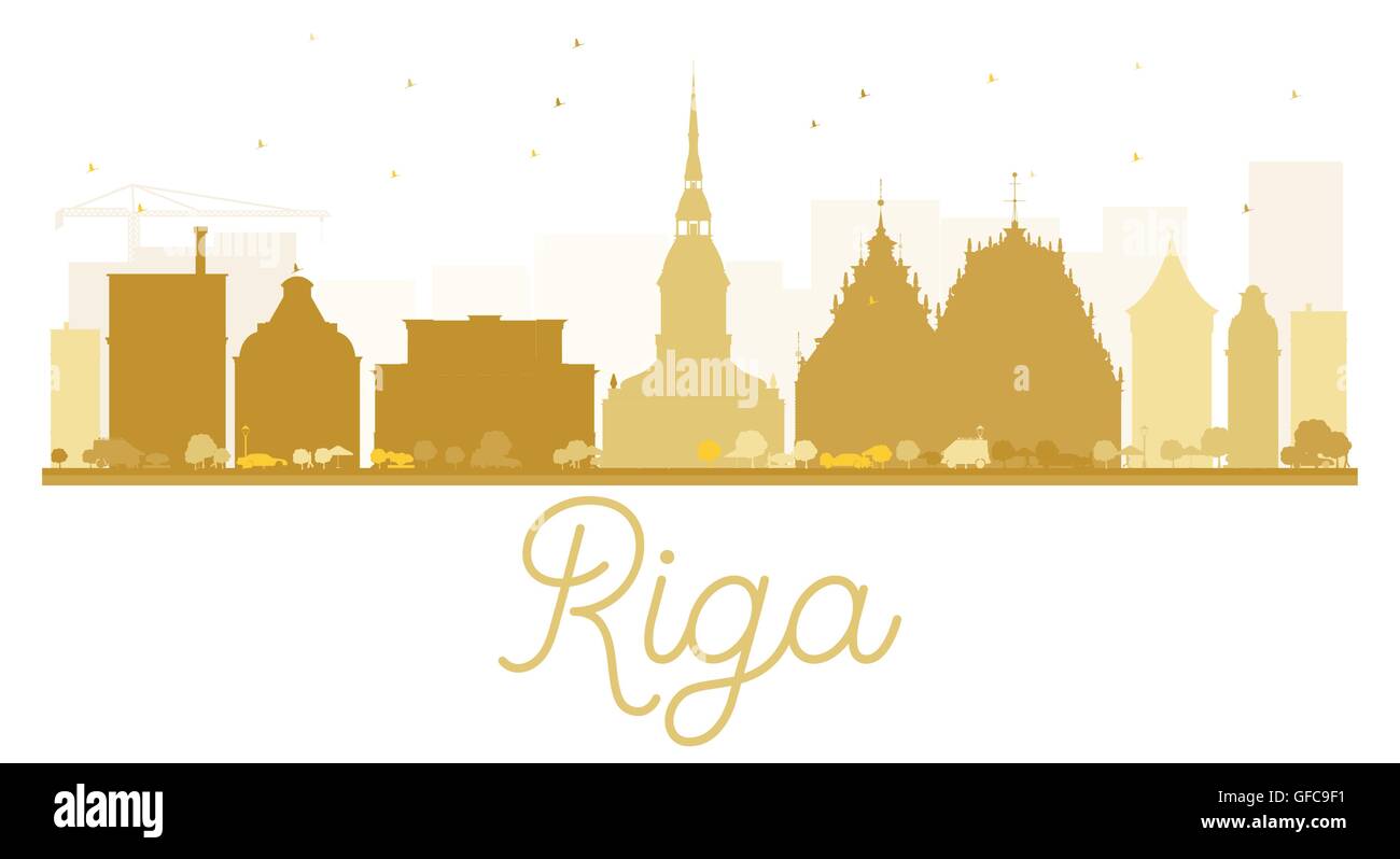 Città di Riga skyline golden silhouette. Illustrazione Vettoriale. Piatto semplice concetto per il turismo presentazione, banner, cartellone o web Illustrazione Vettoriale