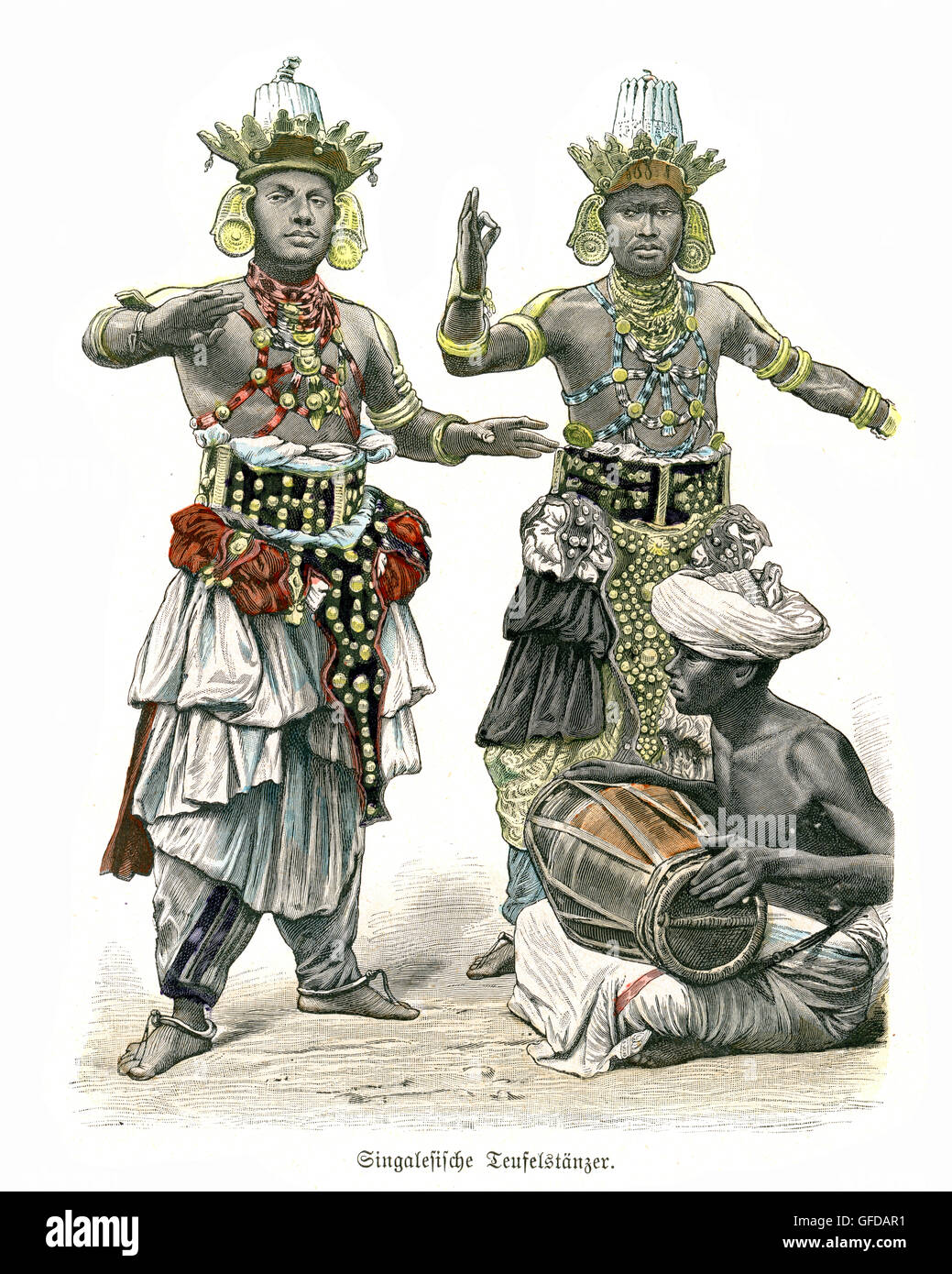 Diavolo danzatori provenienti da Ceylon (Sri Lanka), XIX SECOLO Foto Stock