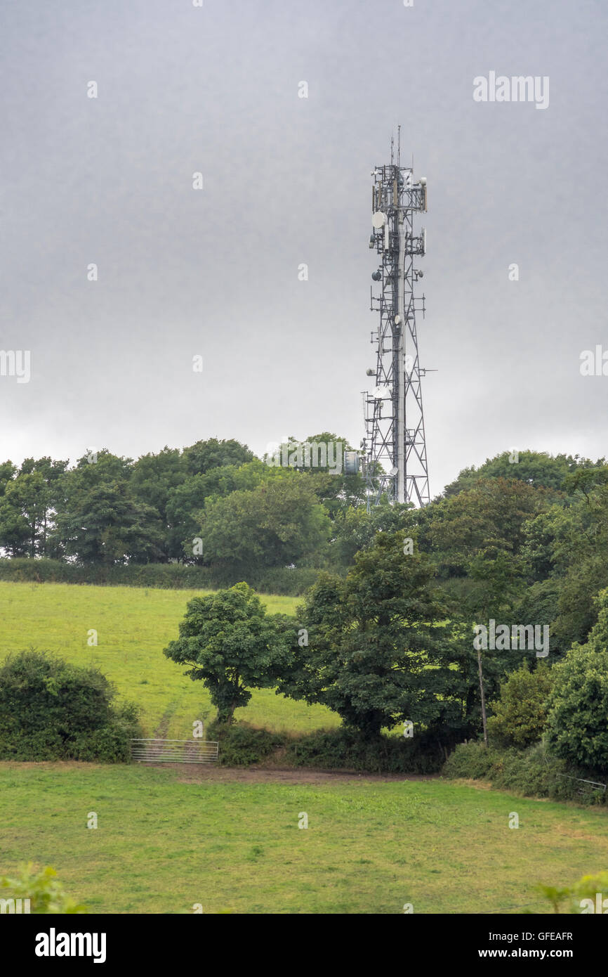 Forno a microonde, radio e mobile / Telefono cellulare il montante esterno Truro, Cornwall. Foto Stock