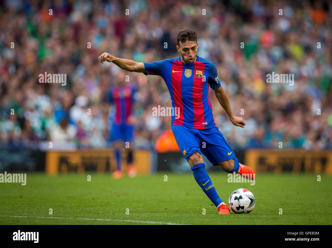 Barcellona è Munir El Haddadi Mohamed durante il 2016 International Champions Cup match all'Aviva Stadium di Dublino. Foto Stock