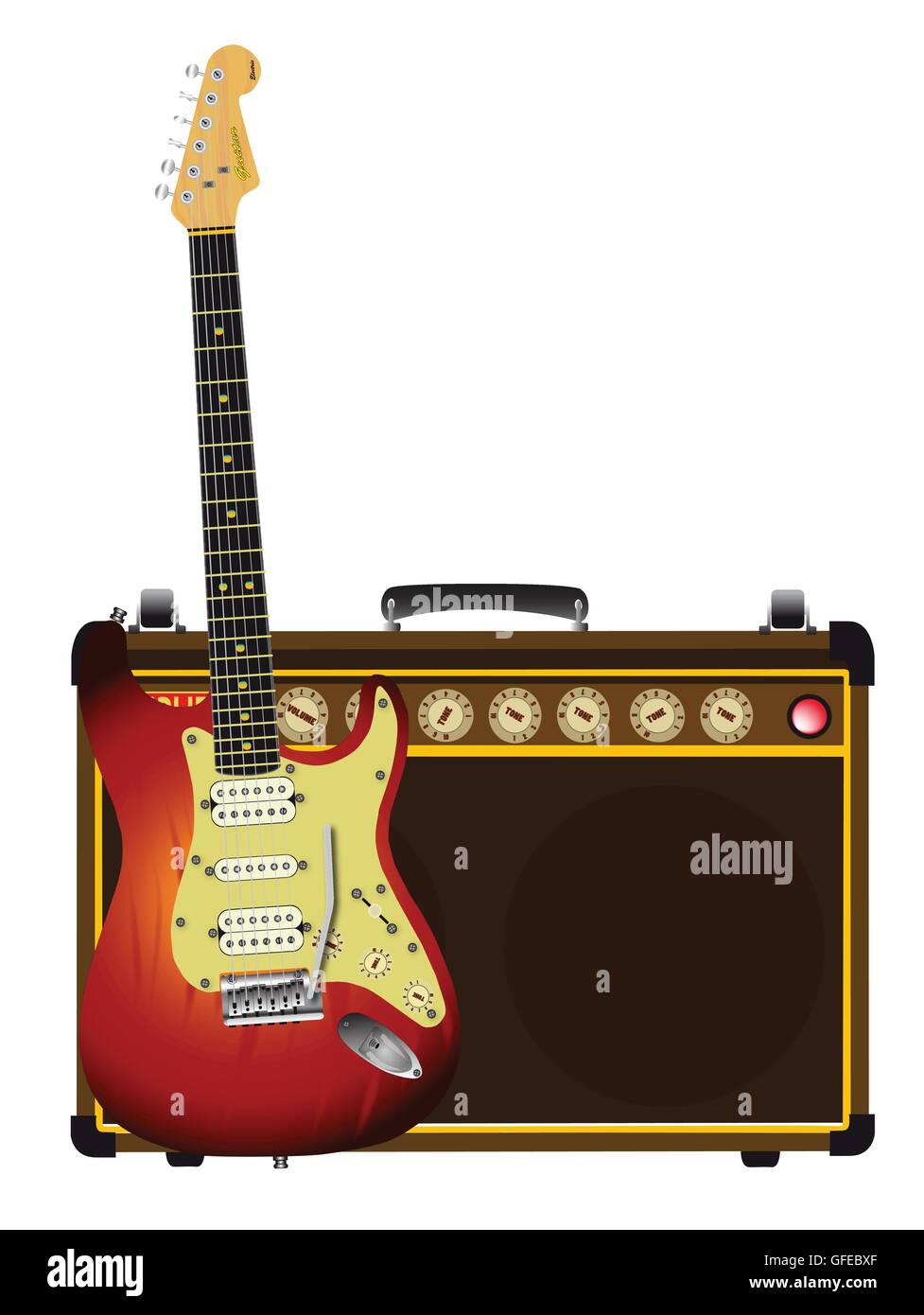 Una valvola chitarristi amplificatore chitarra e isolate su uno sfondo bianco. Illustrazione Vettoriale