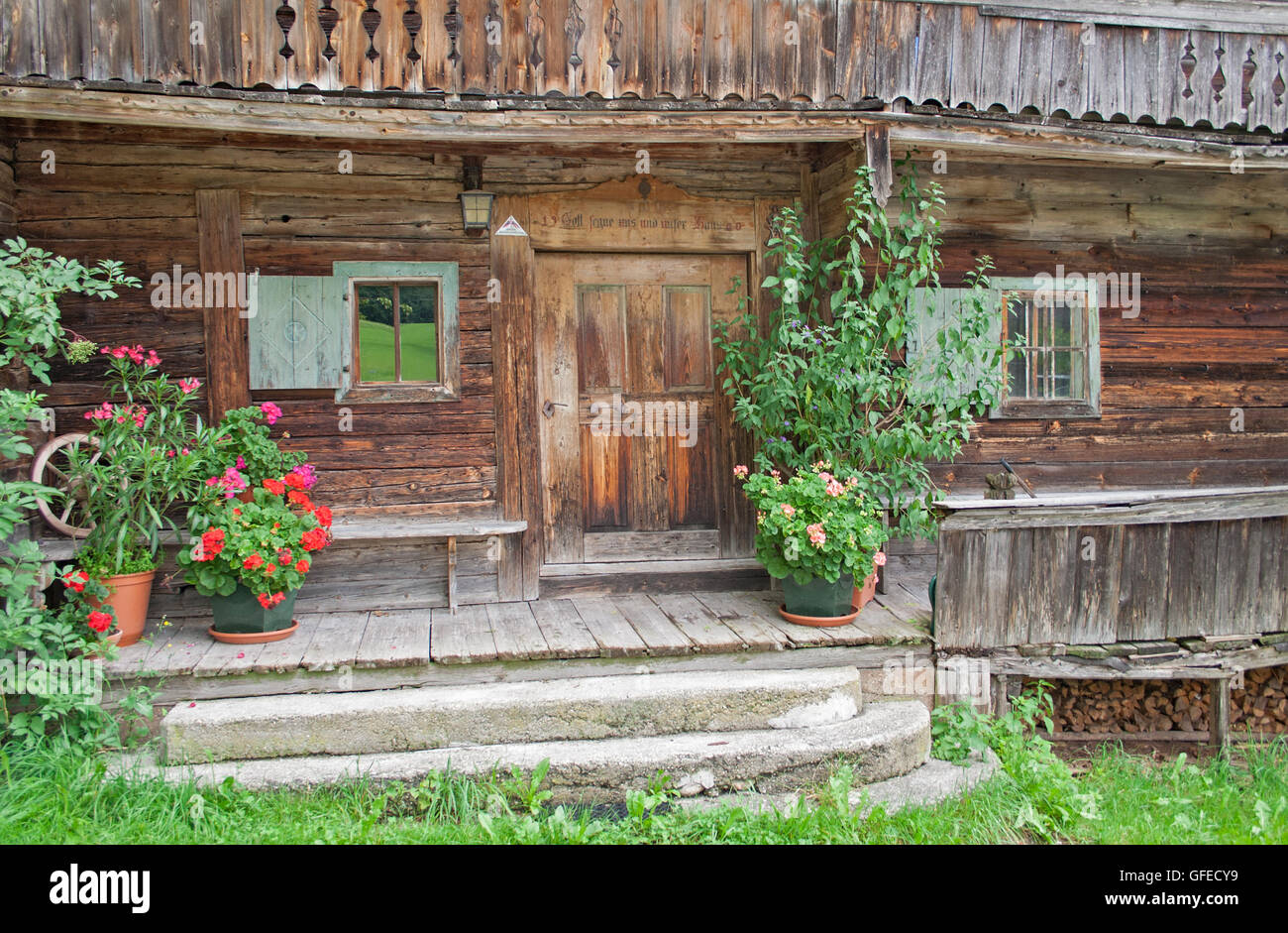 La vecchia casa colonica nella regione Wilder Kaiser, Tirolo, Austria Foto Stock